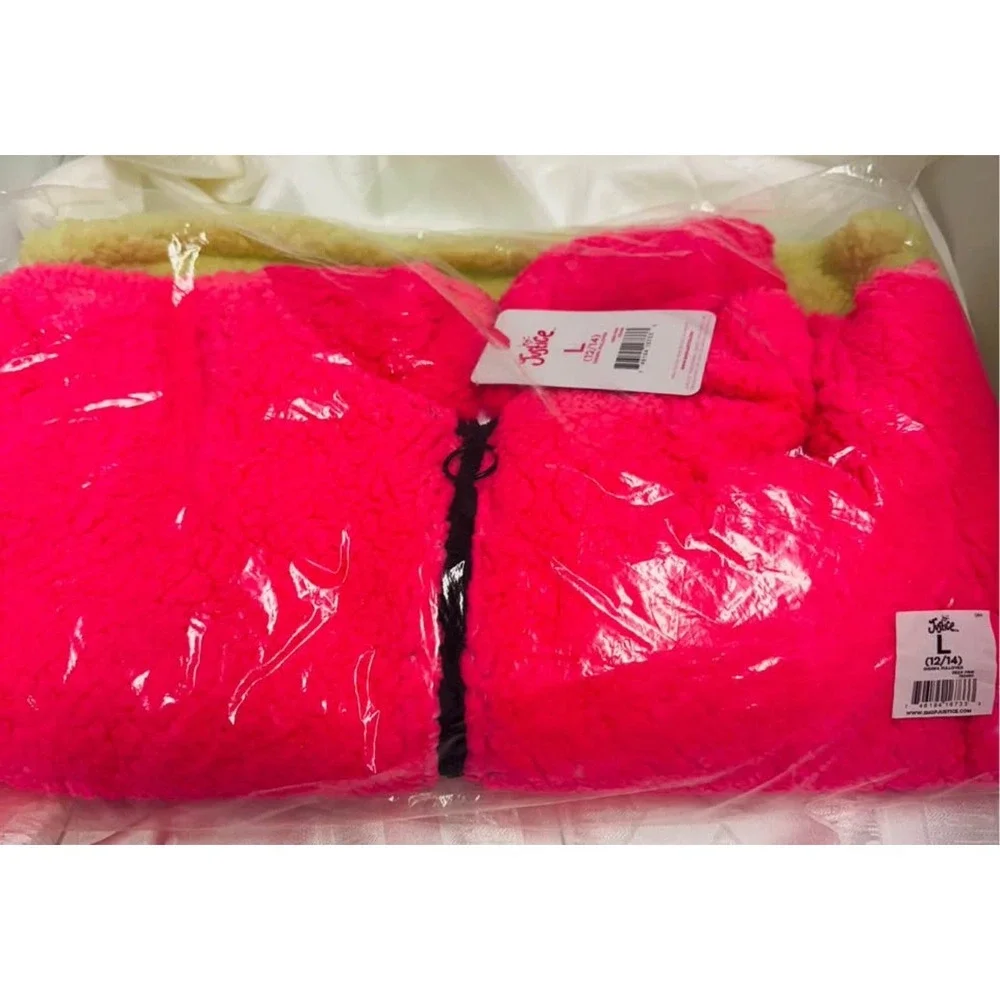 2 NWT Justice Girls Sherpa Pullover Hoodie Tie Dye Neon‎ Pink Yellow L 12 14
